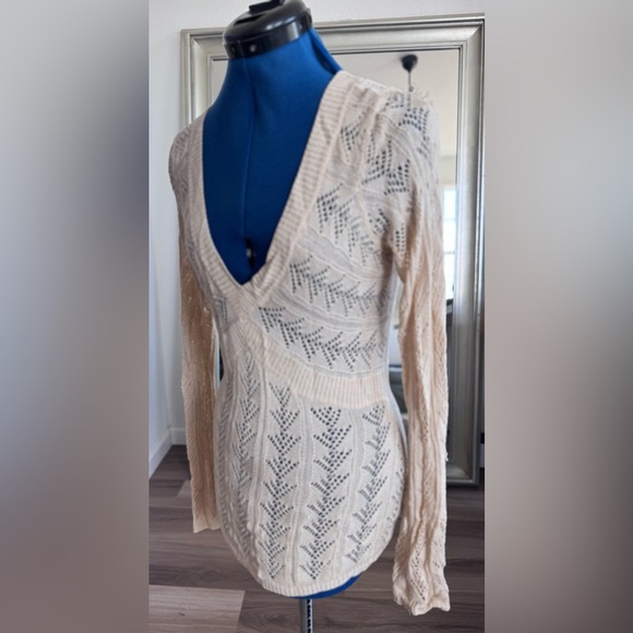 CACHE V Neck Crochet Knit Tussah Silk Long Sleeve Top Y2K 90s Style Women’s L - Picture 3 of 9